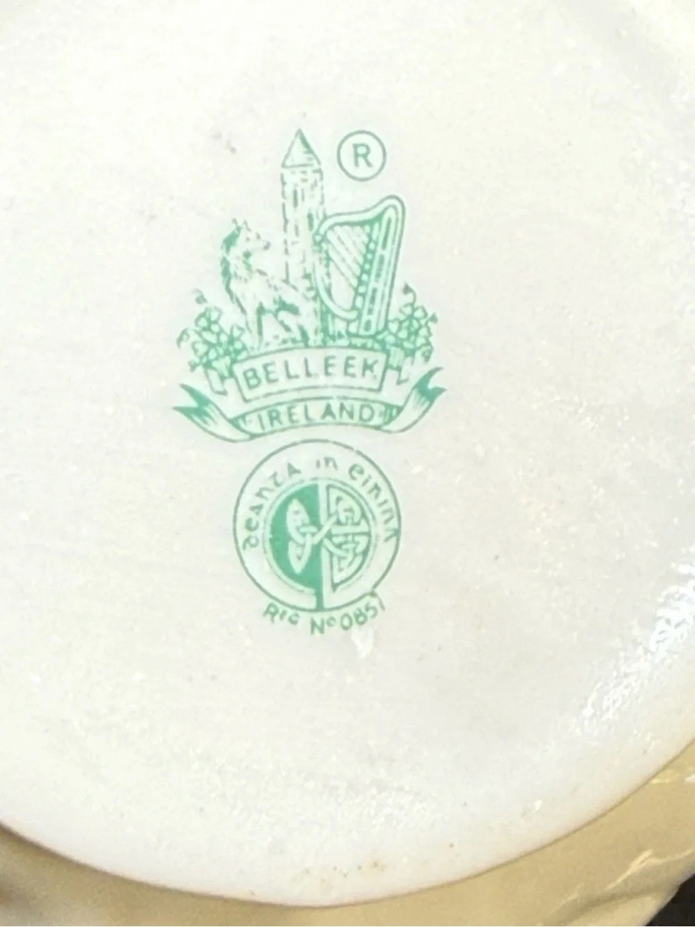 MCM Belleek White Lotus China Creamer 8 Sugar Set Glossy Model 0857 Green Mark